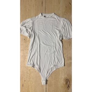 Saints 21 White Ribbed Mock Neck Puff Sleeve Bodysuit Large‎ Womens